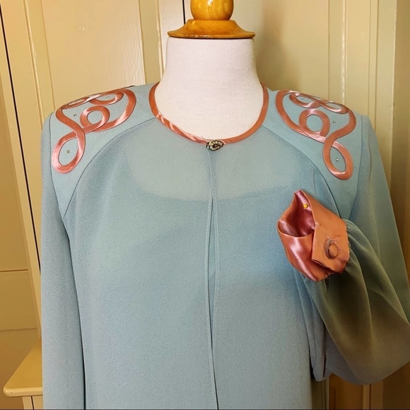 Vintage dress SET 60s 70s PATRA sz S/M Petite embroidery rhinestone silk wedding - Picture 14 of 17